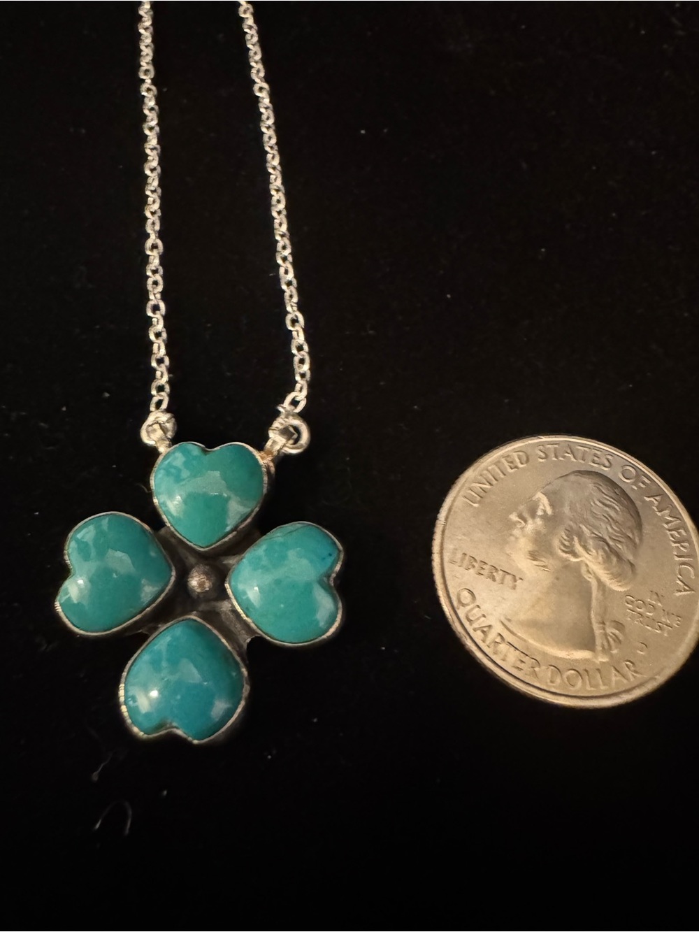 Blue moon Turquoise Heart Clover Pendant Necklace - sterling silver - Picture 5 of 6